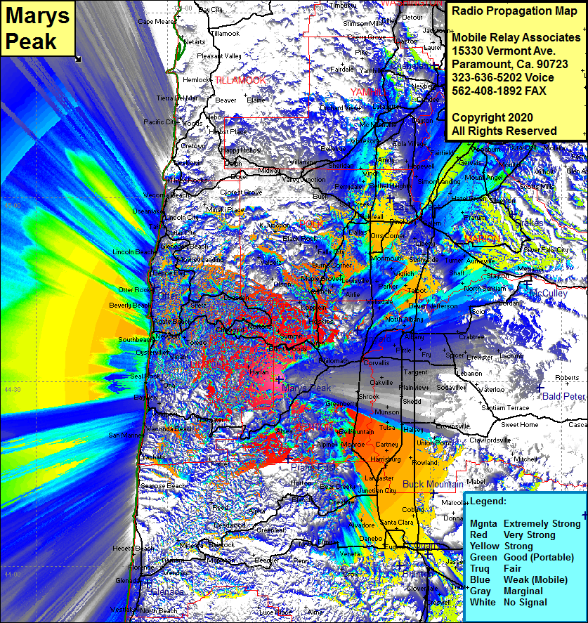 heat map radio coverage Marys Peak
